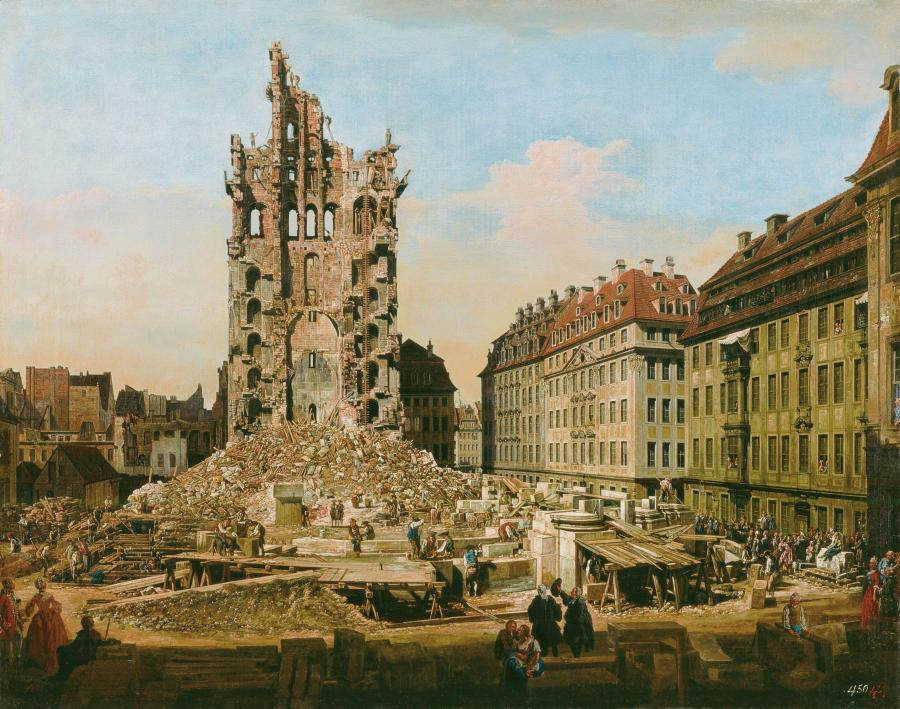 Canaletto Le rovine del vecchio Kreuzkirche Dresda copy